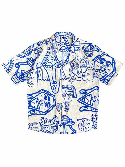 Blue-Beige Illustration Shirt