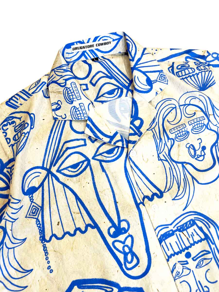 Blue-Beige Illustration Shirt