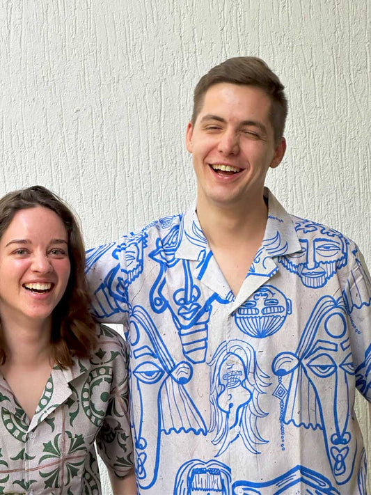 Blue-Beige Illustration Shirt