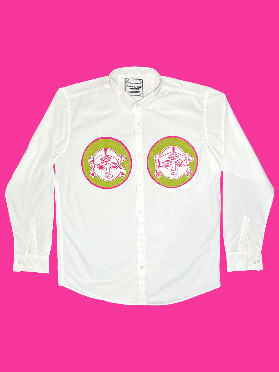 1of1 Hand Painted Pink Green Cropped Shirt