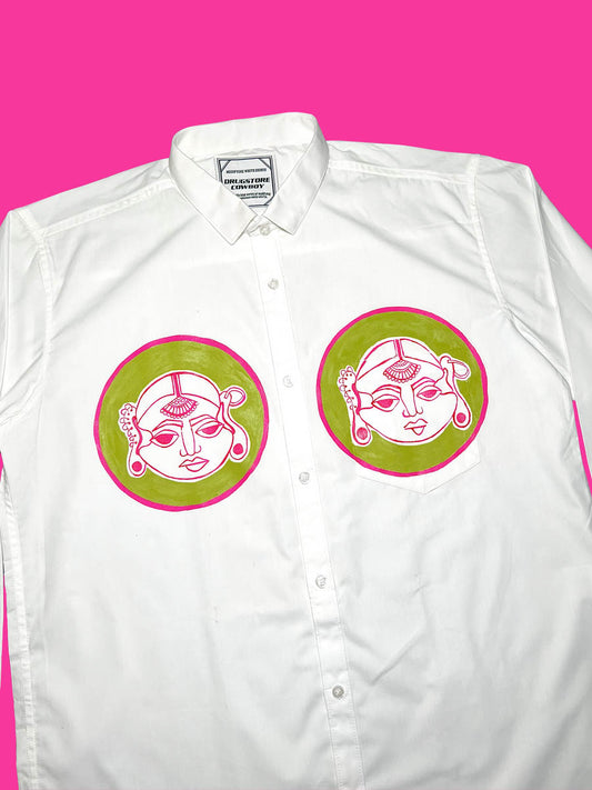 1of1 Hand Painted Pink Green Shirt