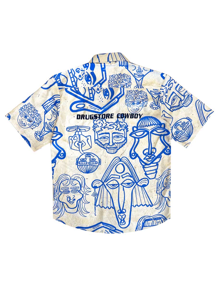 Blue-Beige Illustration Shirt