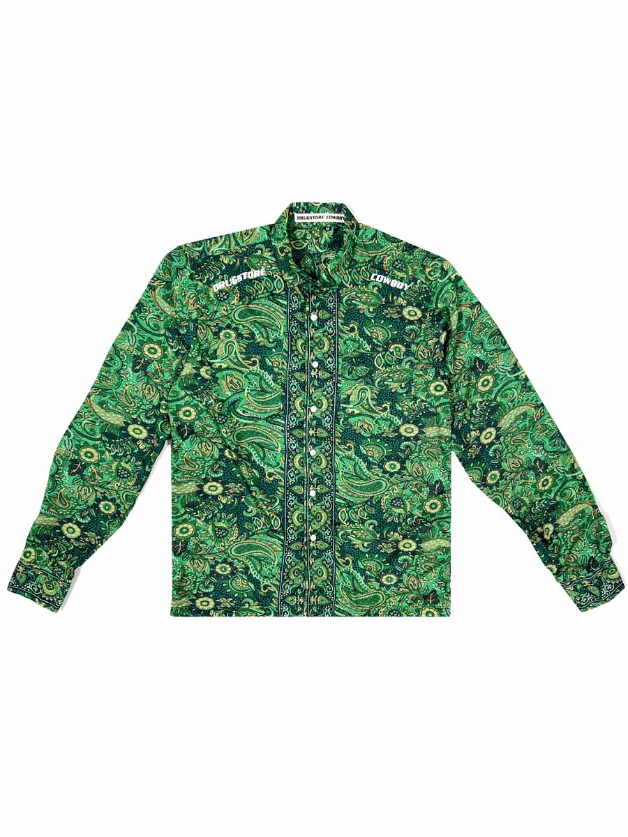 Forest Green Silk Satin FullSleeve Shirt Drugstore Cowboy