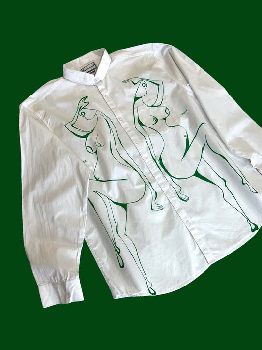 1of1 Green Women Hand Painted Full-sleeve shirt
